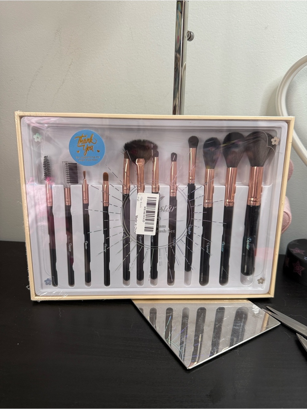 12-Piece Black and Rose Gold Makeup Brush Set for Women
